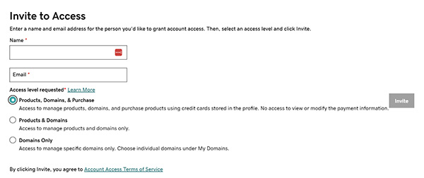 how to delegate access godaddy form